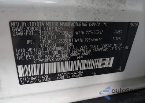 2020 Toyota Rav4 Xle z USA, uszkodzony, nr VIN 2T3W1RFVXLW096573